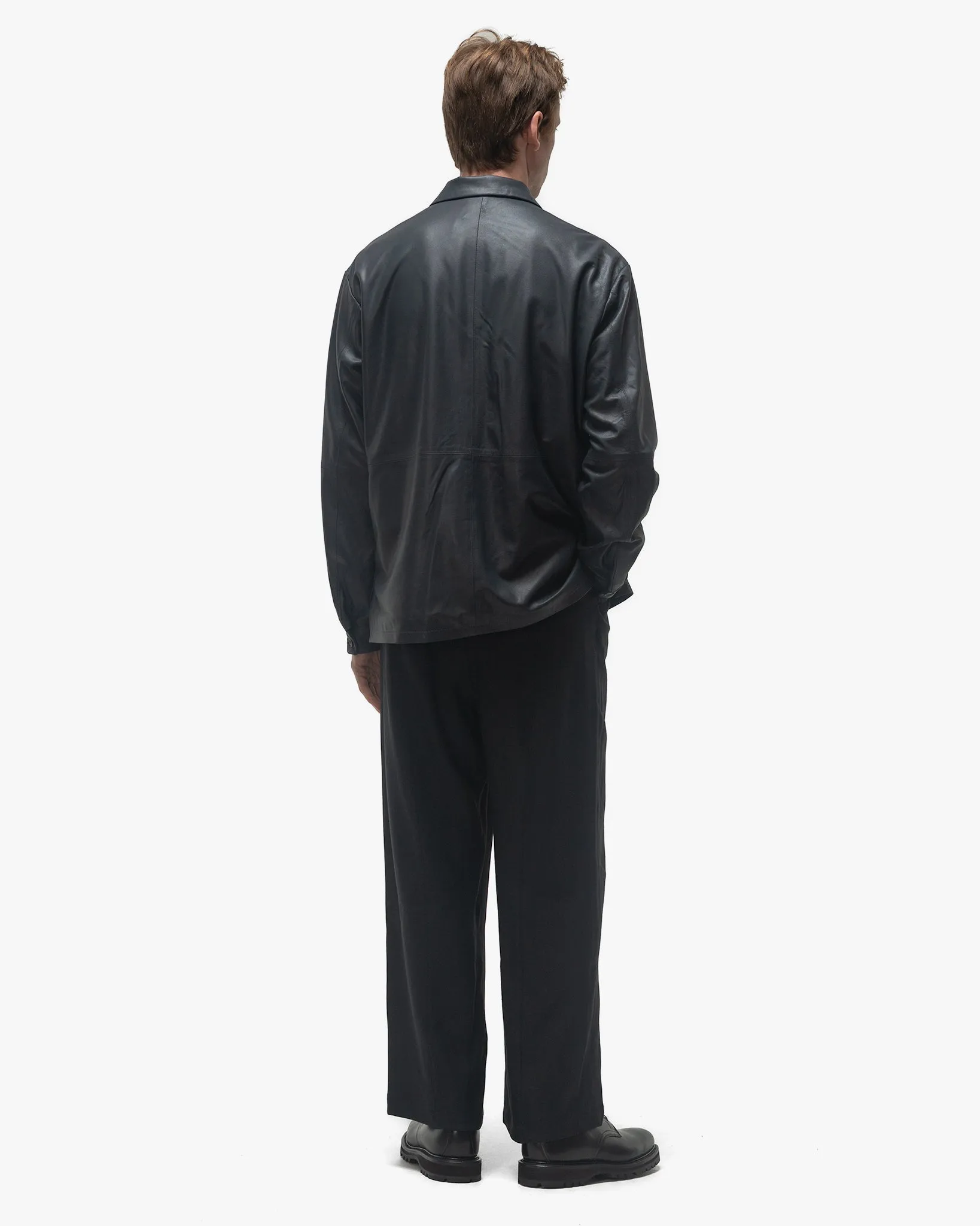 Leather Shirt Jacket Charcoal Navy