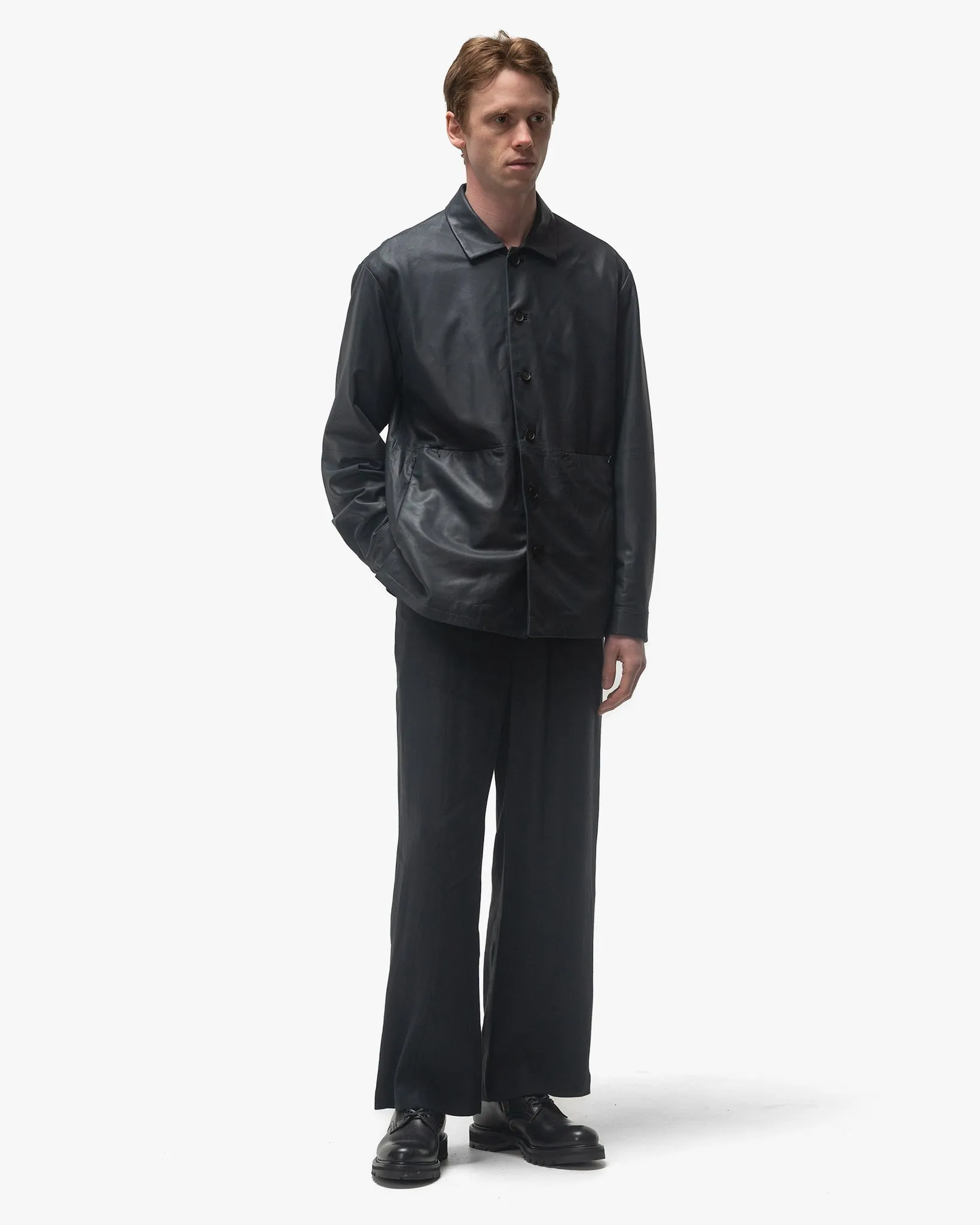 Leather Shirt Jacket Charcoal Navy