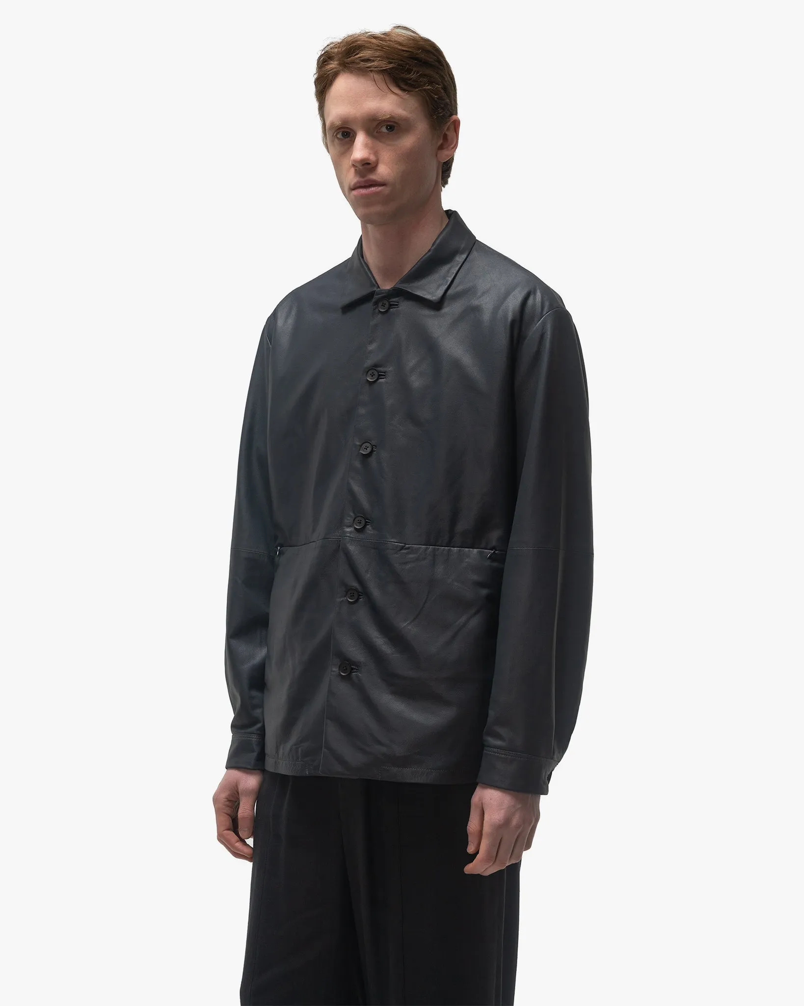Leather Shirt Jacket Charcoal Navy
