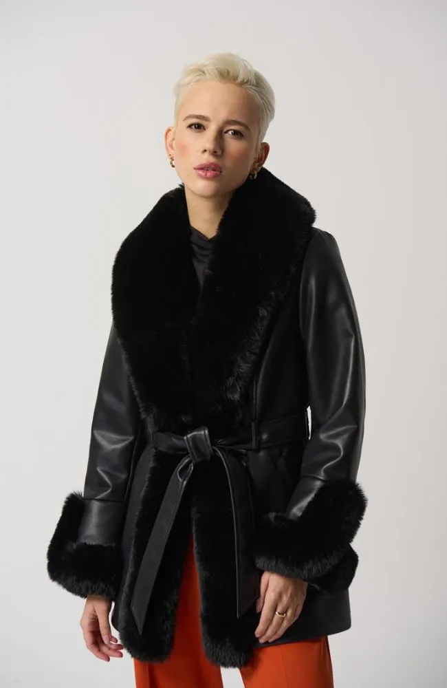 Leatherette Coat With Faux Fur