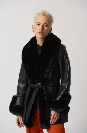 Leatherette Coat With Faux Fur