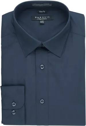 Marquis Men's 009SL Long Sleeve Slim Fit Dress Shirt, Navy, 18.5 6-7