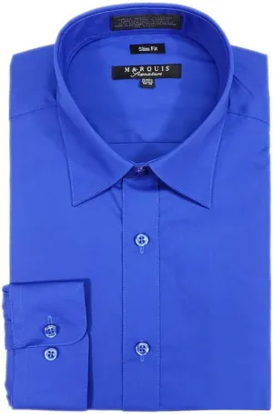 Marquis Men's 009SL Long Sleeve Slim Fit Dress Shirt, Saphire Blue, 17.5 6-7