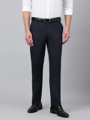Men Navy Micro Check Standard Fit Solid Formal Trouser