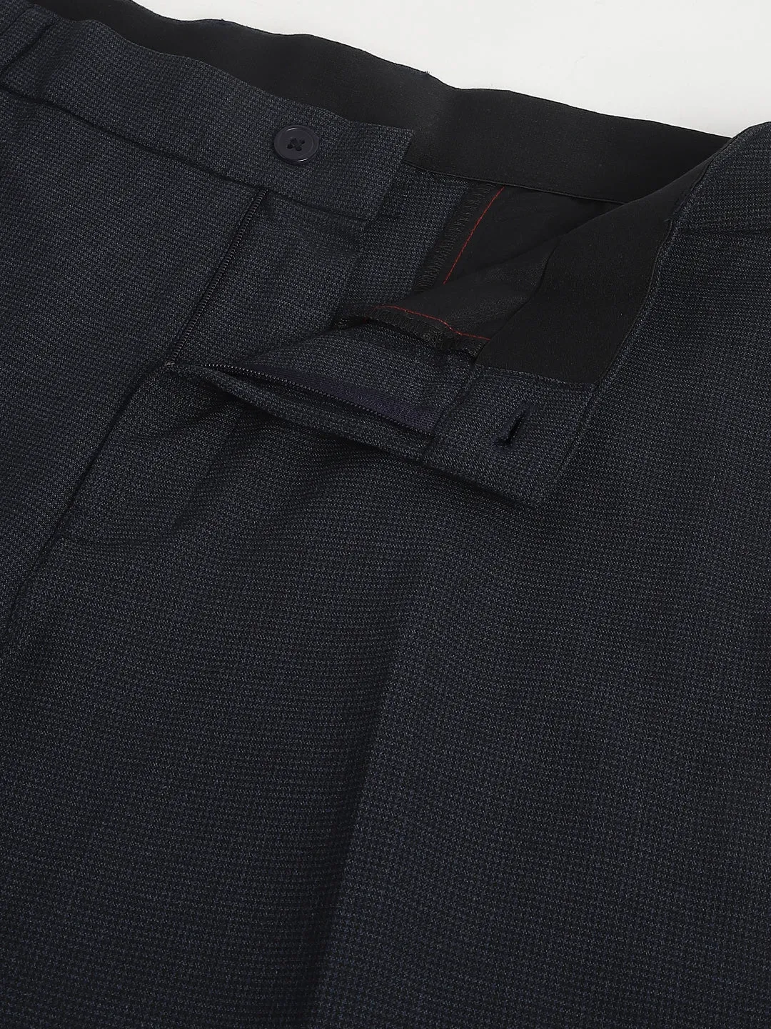 Men Navy Micro Check Standard Fit Solid Formal Trouser