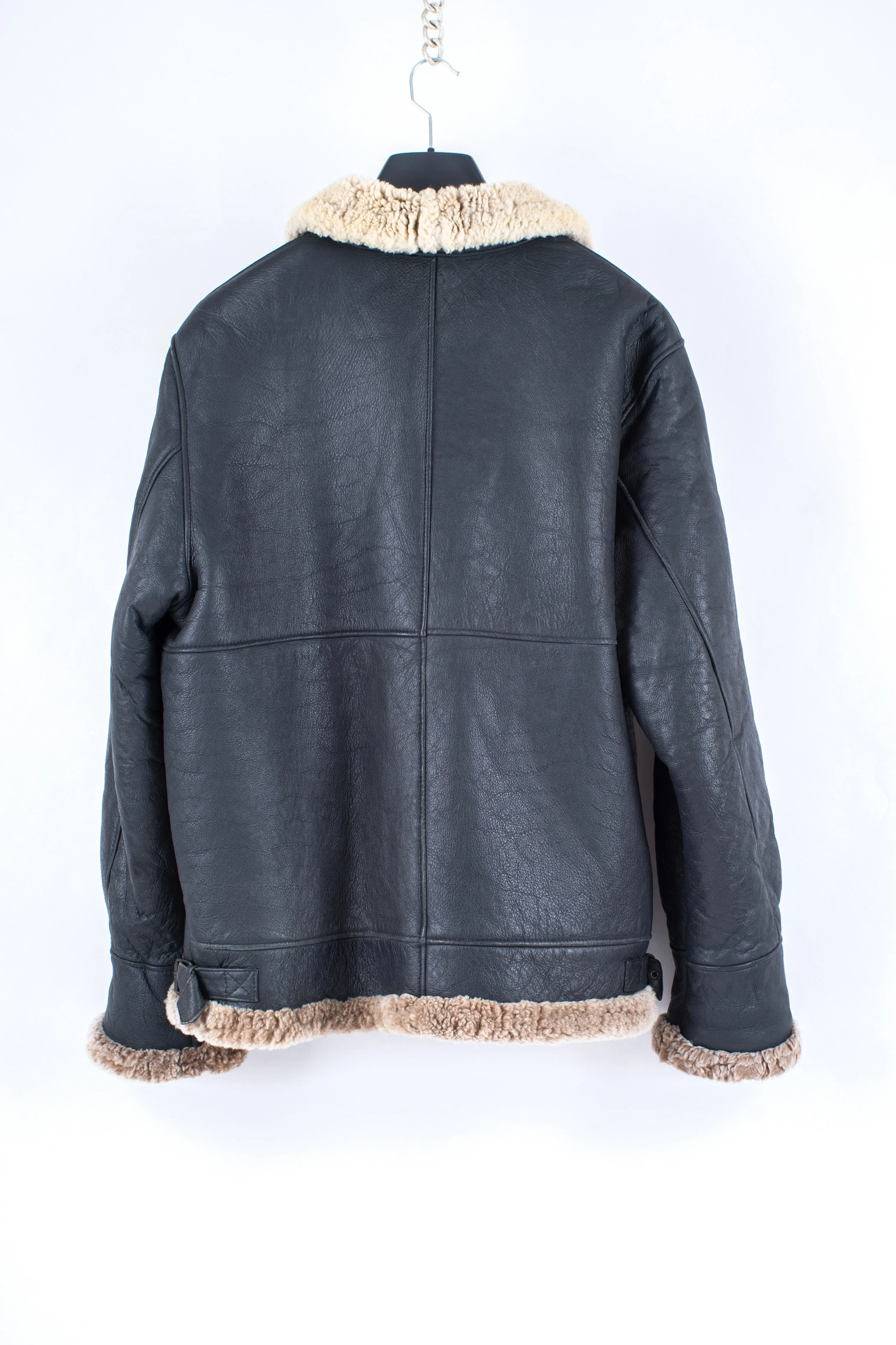 Men's Charcoal Black Type B-3 Style Aviator Bomber Shearling Jacket, L