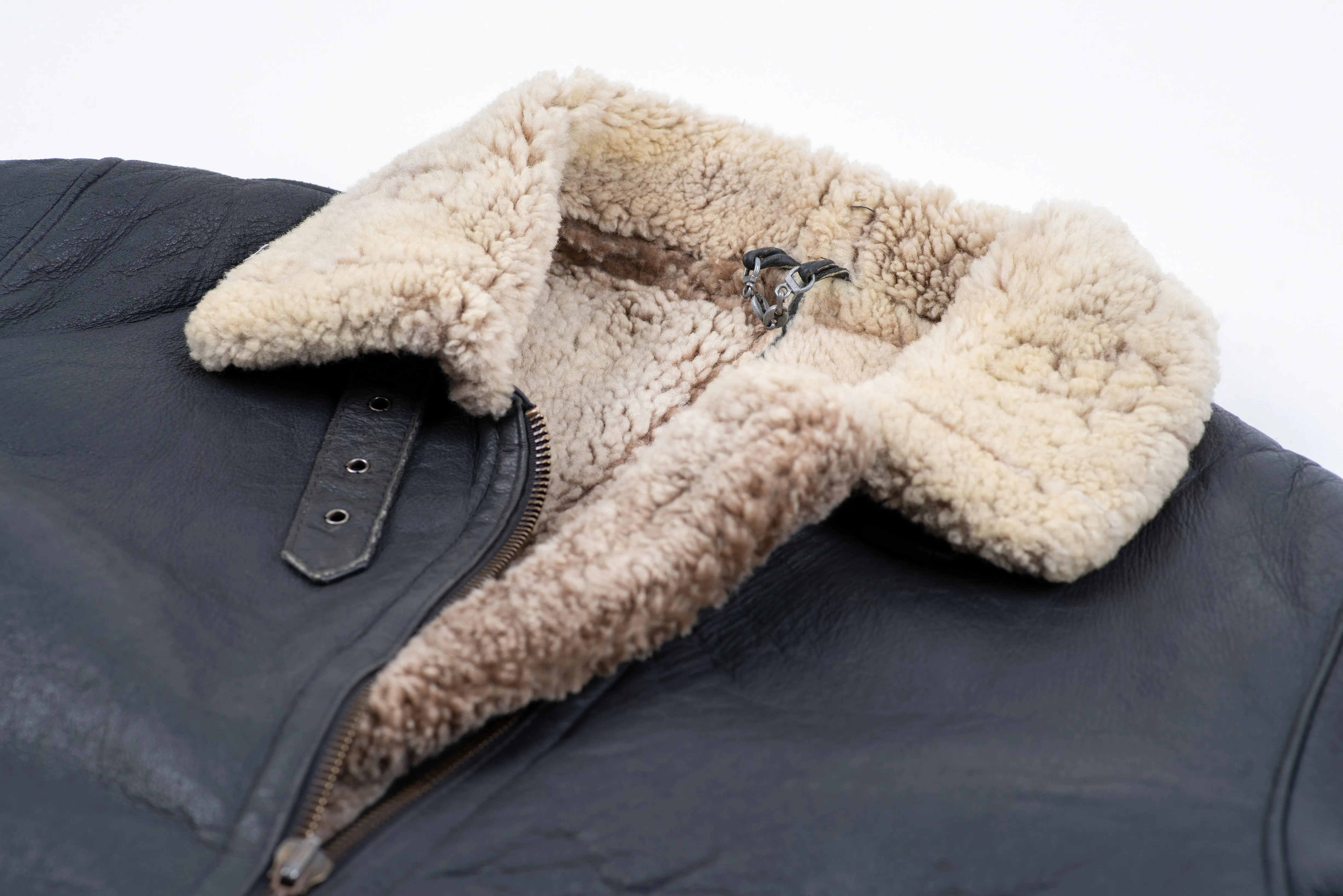 Men's Charcoal Black Type B-3 Style Aviator Bomber Shearling Jacket, L