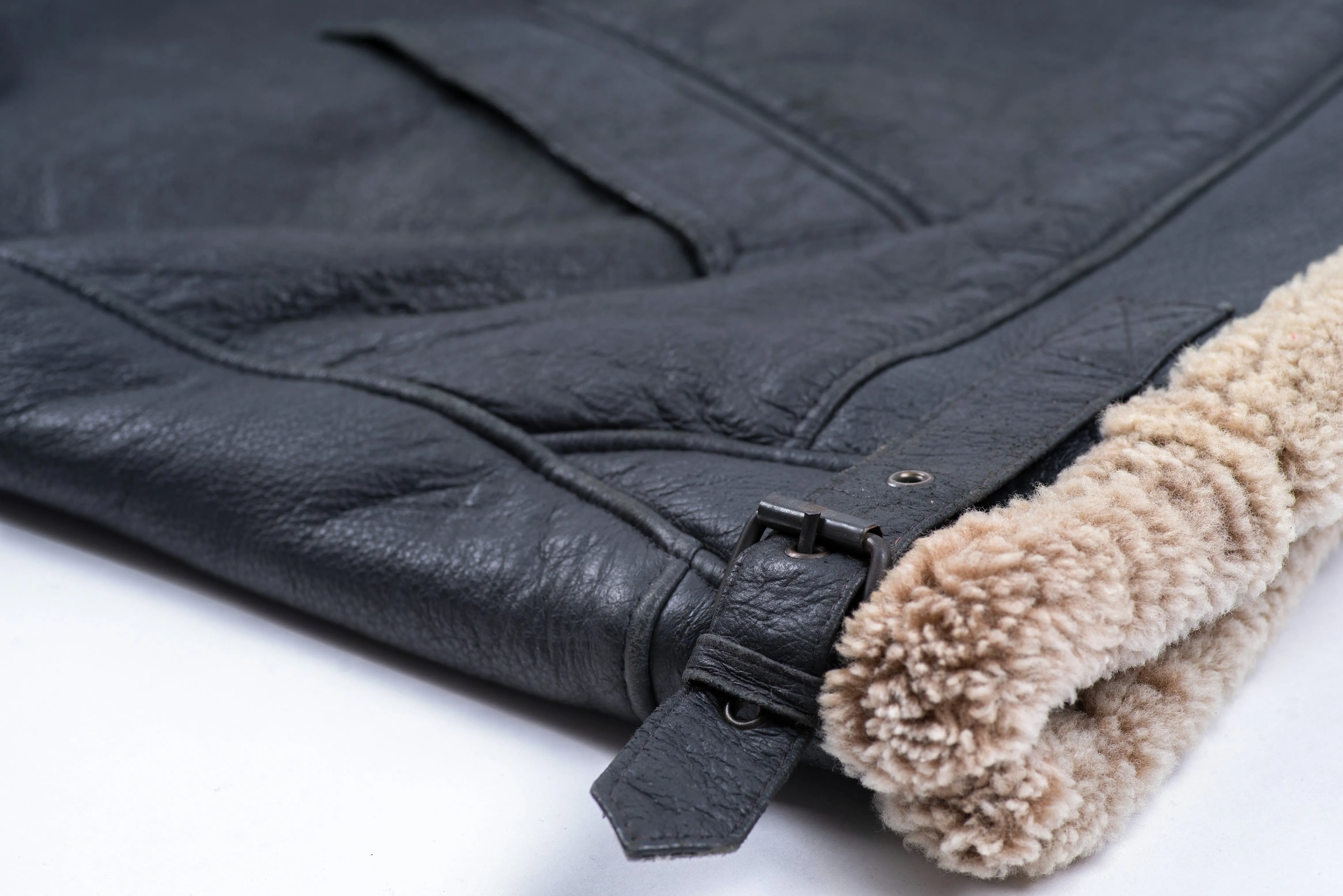 Men's Charcoal Black Type B-3 Style Aviator Bomber Shearling Jacket, L