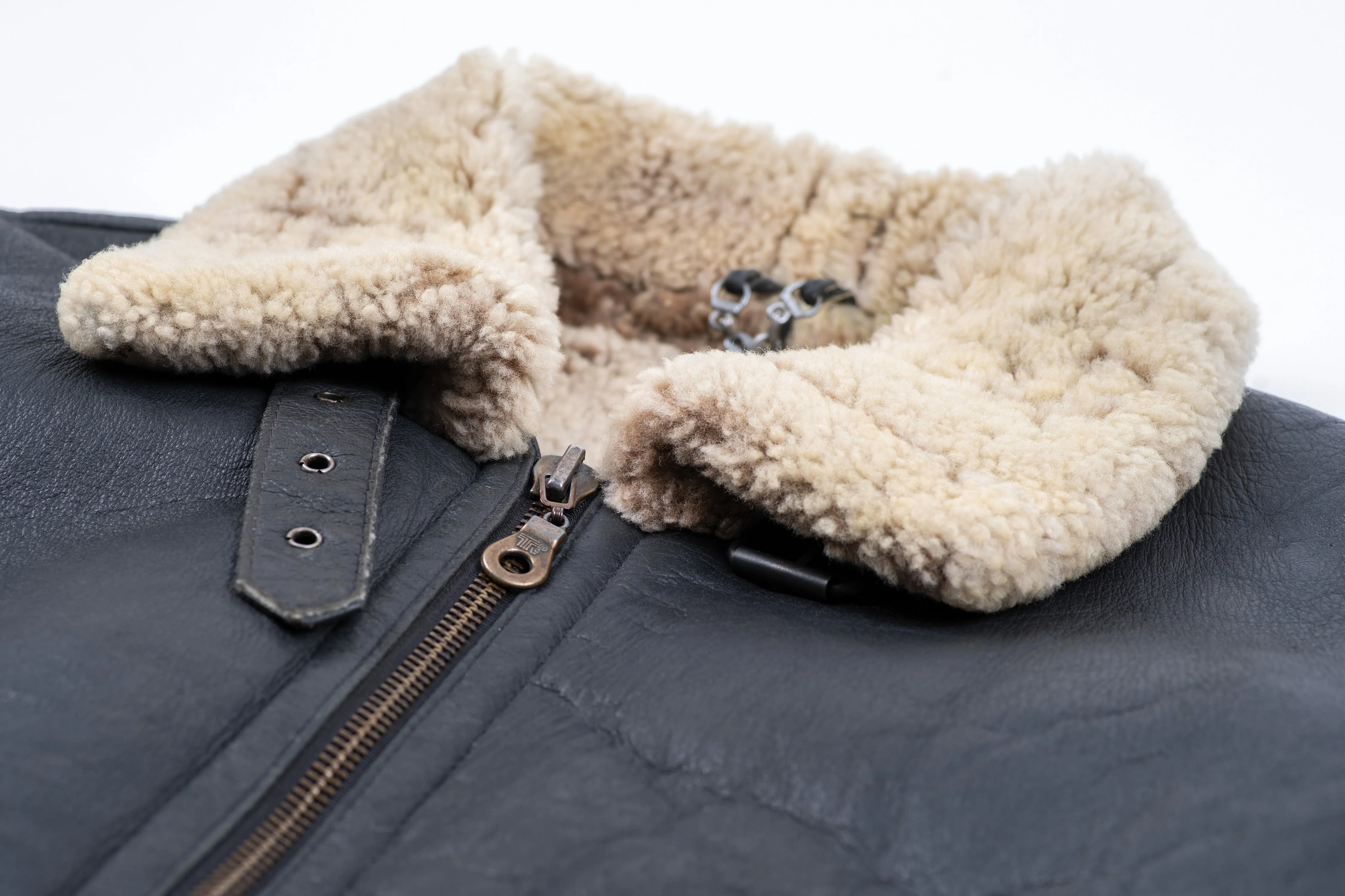 Men's Charcoal Black Type B-3 Style Aviator Bomber Shearling Jacket, L