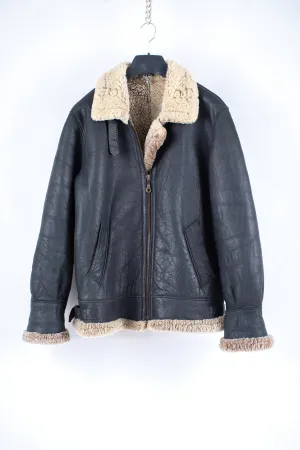 Men's Charcoal Black Type B-3 Style Aviator Bomber Shearling Jacket, L