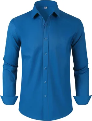 Men's Dress Shirts Regular Fit Solid Long Sleeve Wrinkle-Free Formal Shirt Business Casual Button Down Shirts