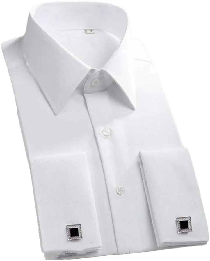 Men's French Cuff Dress Shirt Long Sleeve Formal Business Buttons Men Shirts Regular Fit Cufflinks Shirt