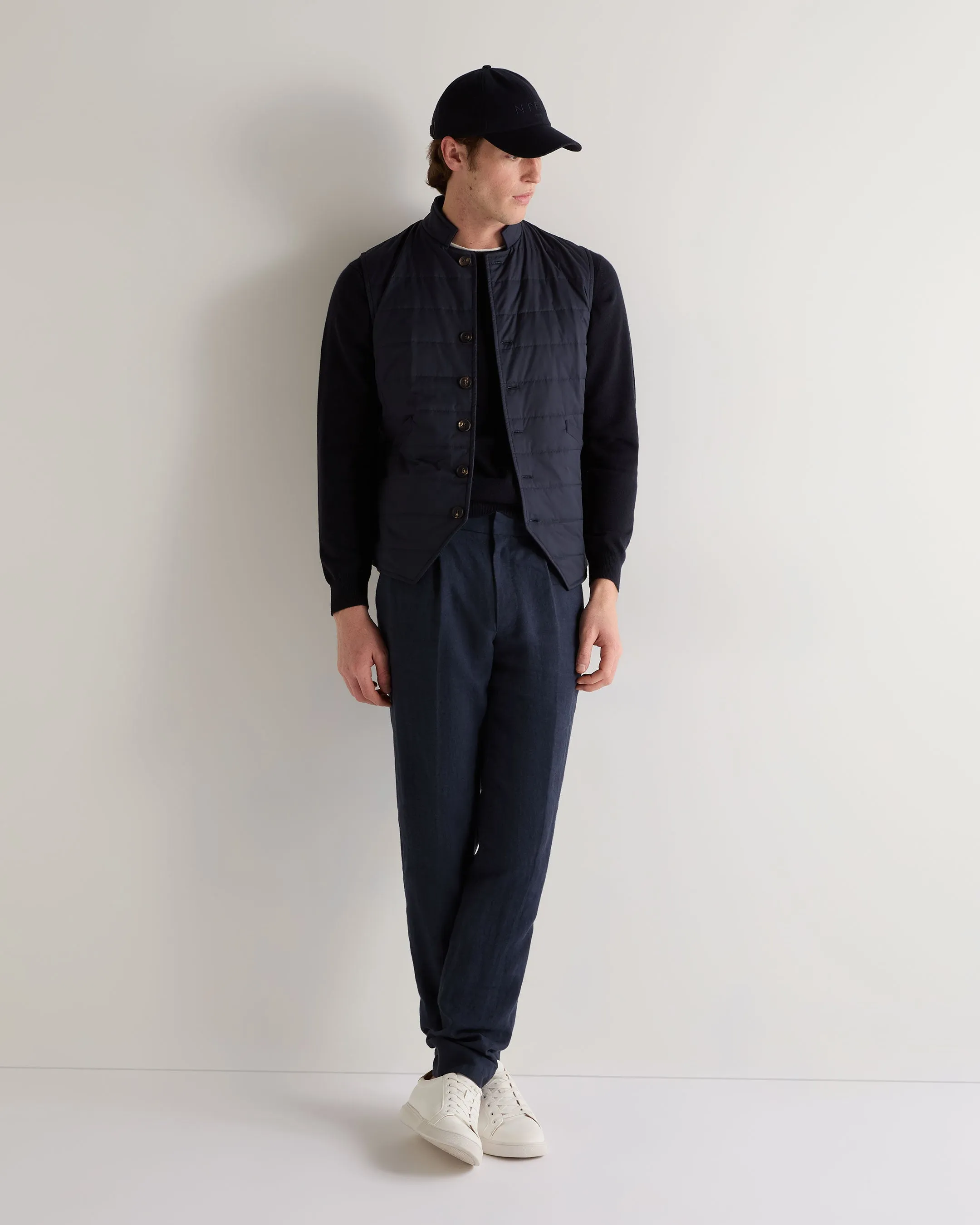 Men's Salzburg Cotton Silk Cashmere Gilet Navy Blue