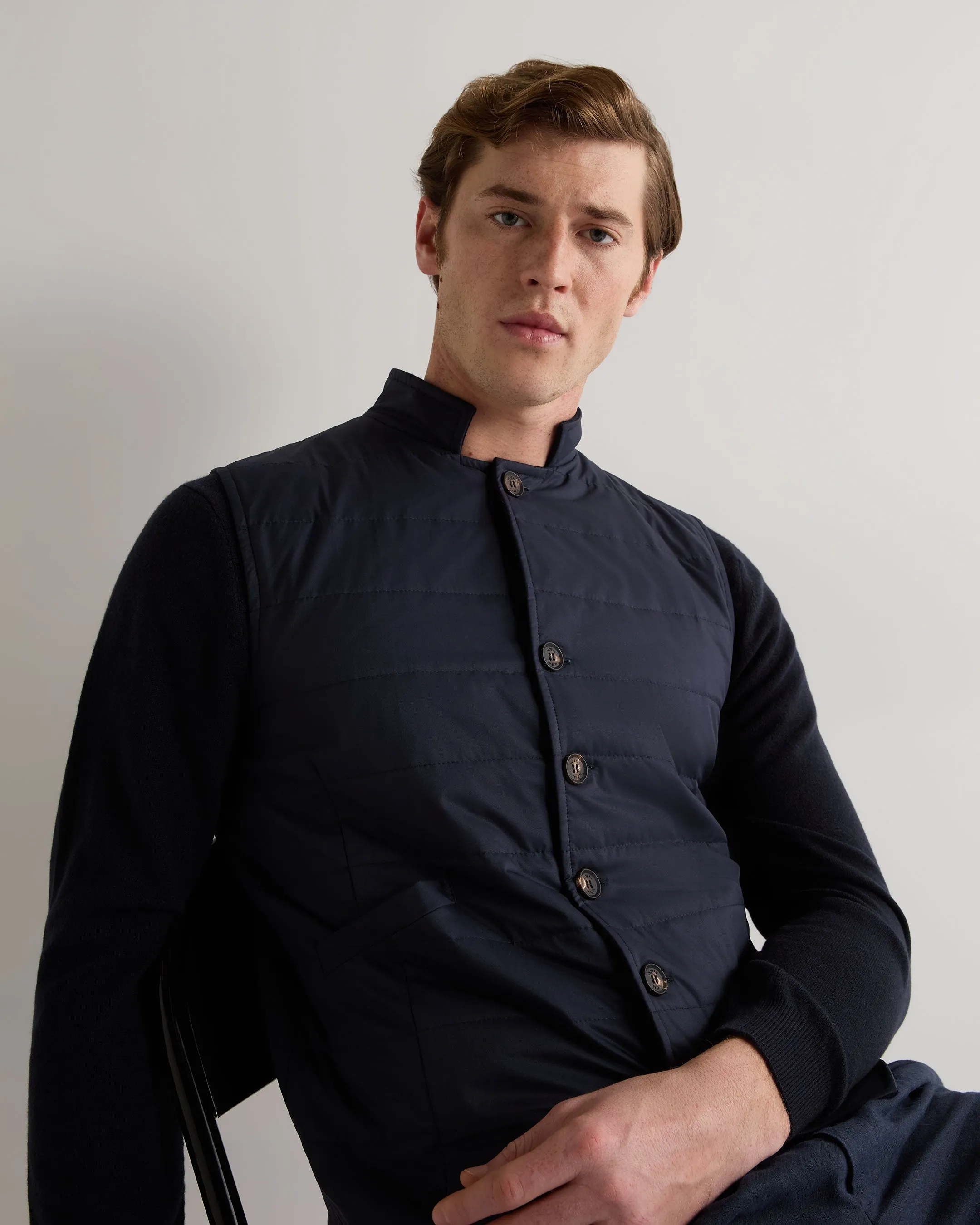 Men's Salzburg Cotton Silk Cashmere Gilet Navy Blue