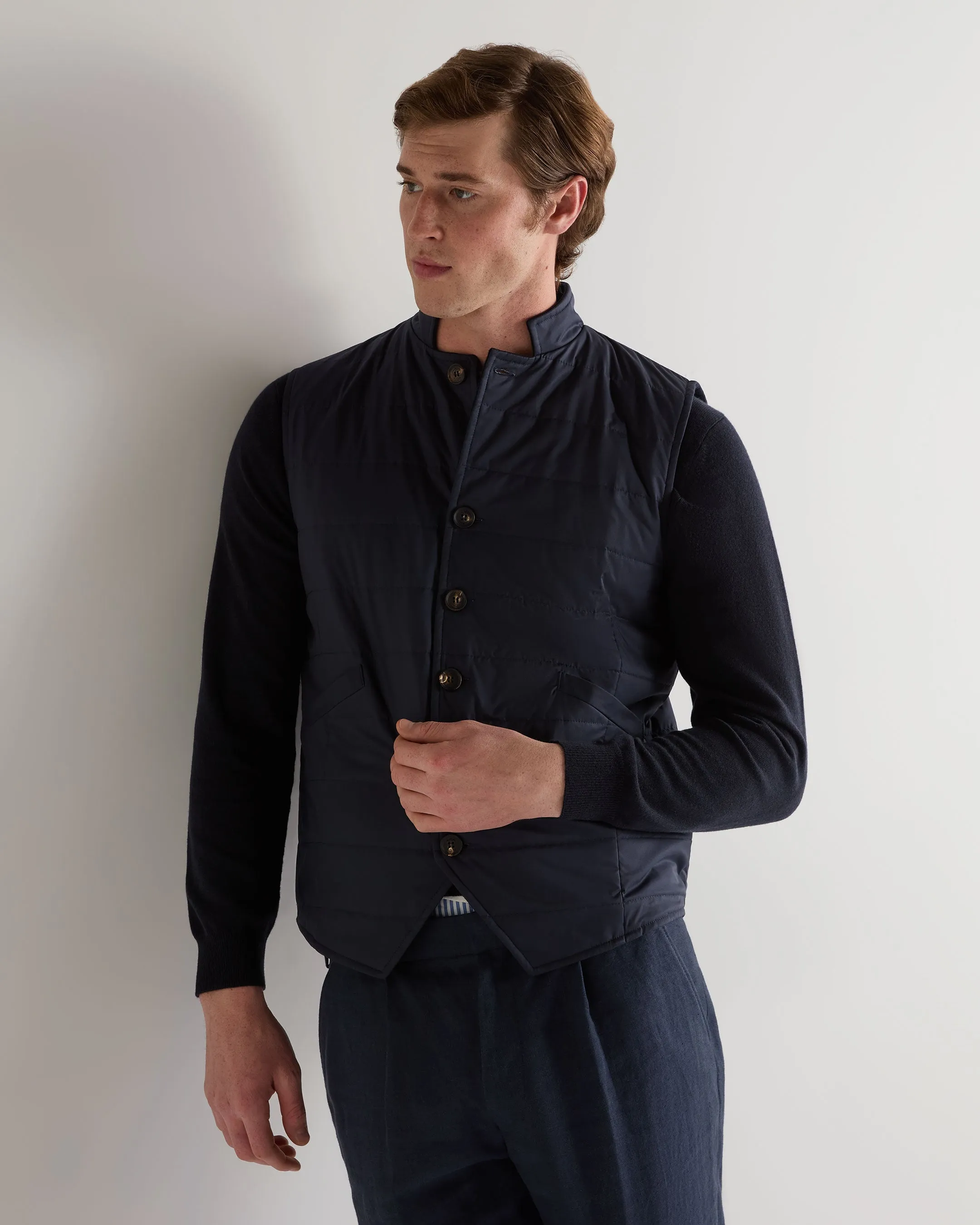 Men's Salzburg Cotton Silk Cashmere Gilet Navy Blue