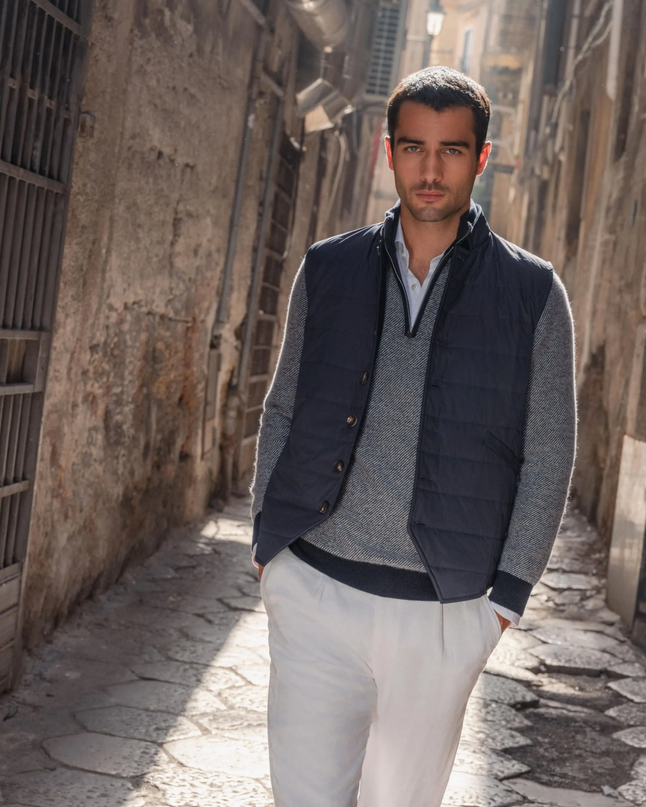 Men's Salzburg Cotton Silk Cashmere Gilet Navy Blue