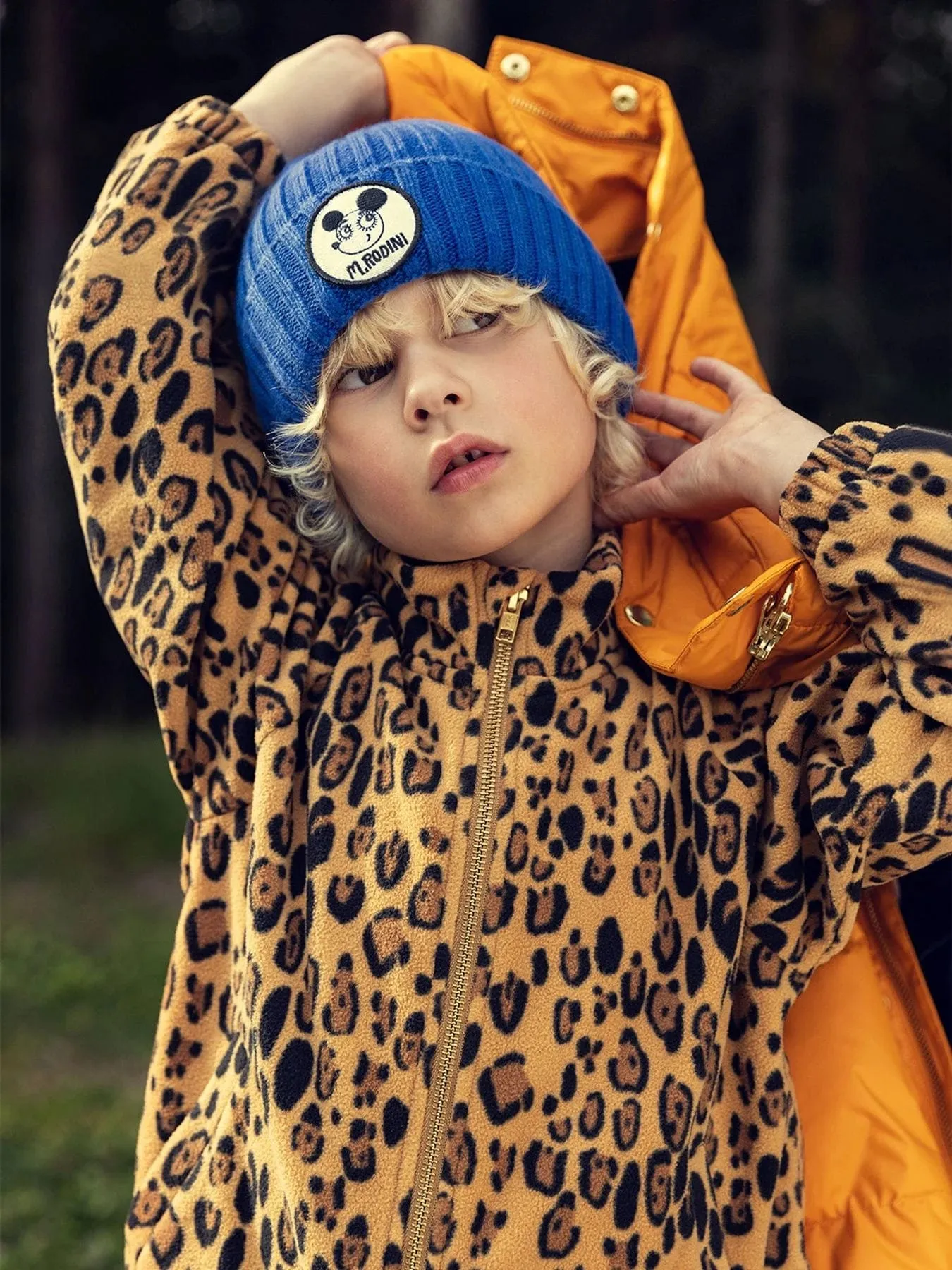 Mini Rodini Girls Leopard Zip Up Top in Brown