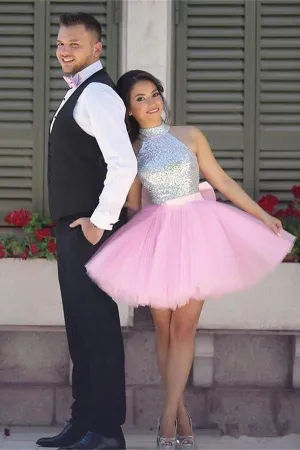 Modest Elegant Halter A-line Short Homecoming Dress