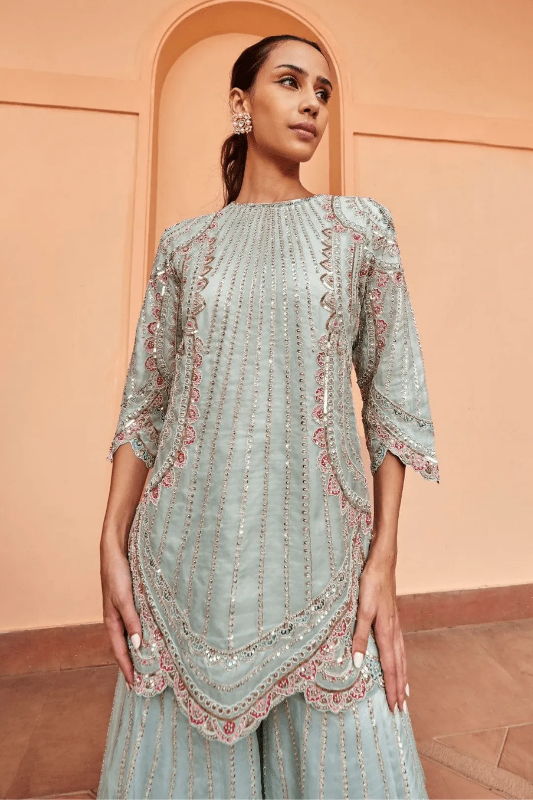 Pastel Blue Embroidered Sharara