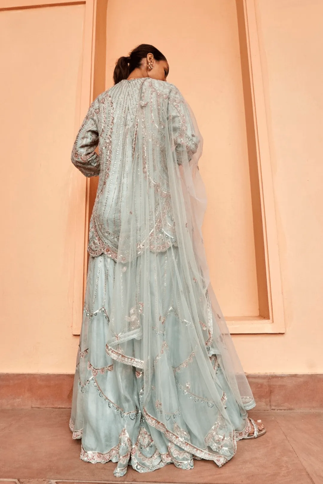 Pastel Blue Embroidered Sharara