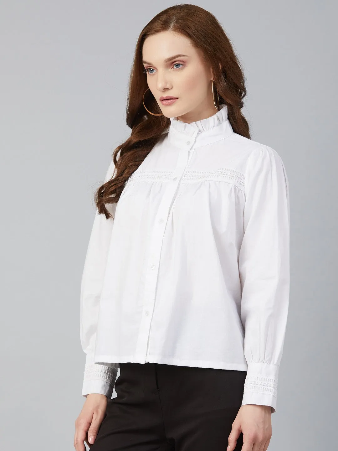 plusS Attractive White Ruched and Smocked Shirt