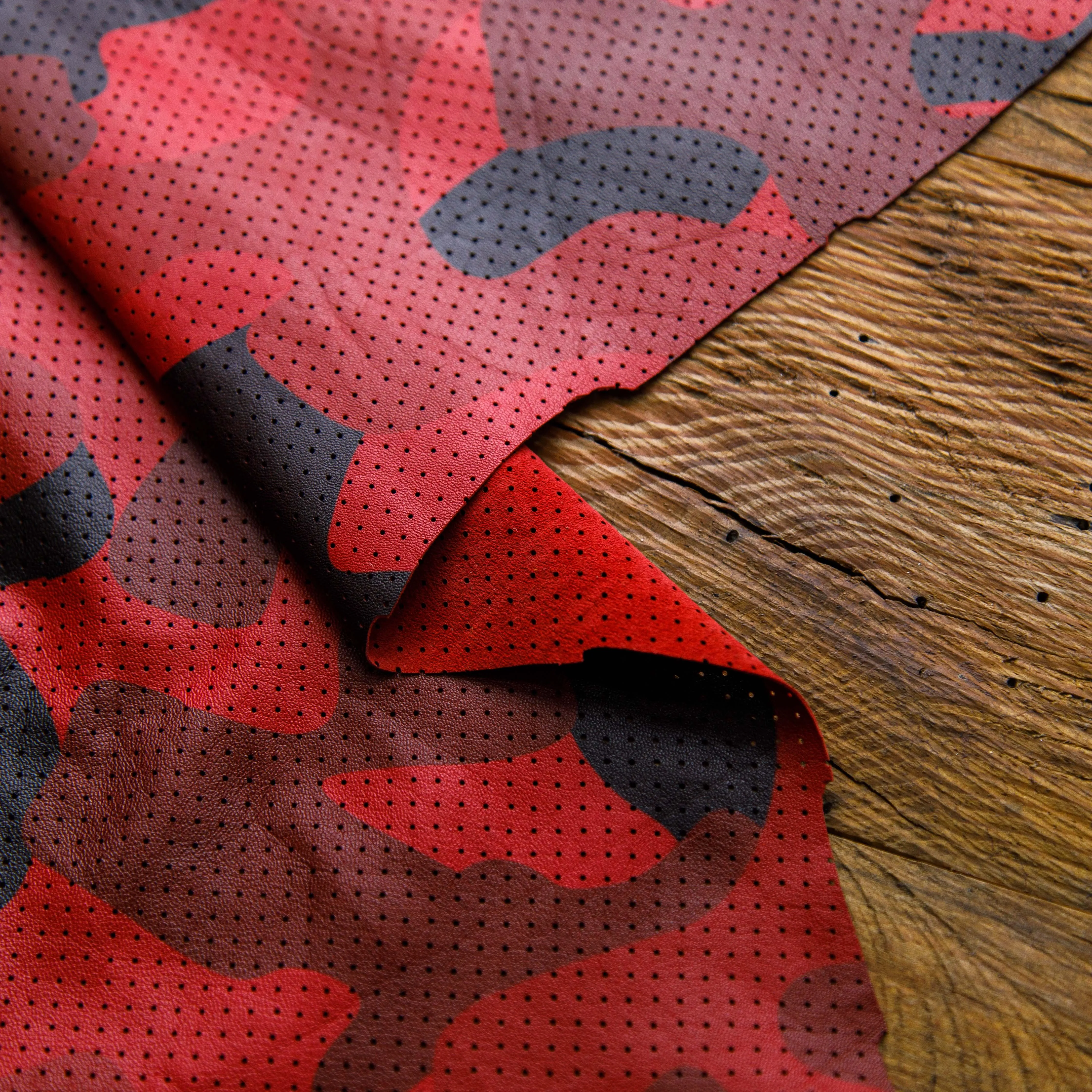 Premium Pinhole Red Camo Perforated Leather Hide