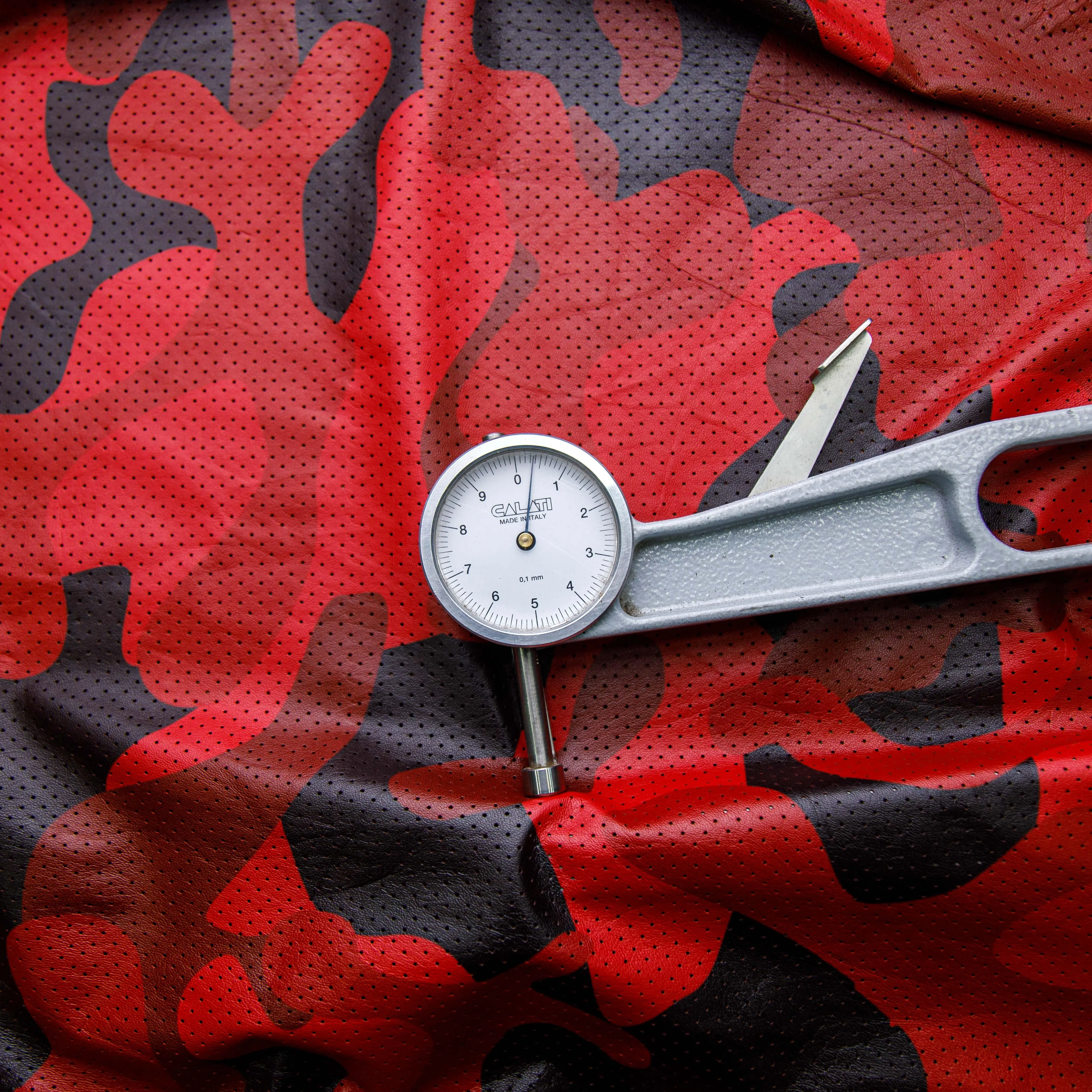 Premium Pinhole Red Camo Perforated Leather Hide