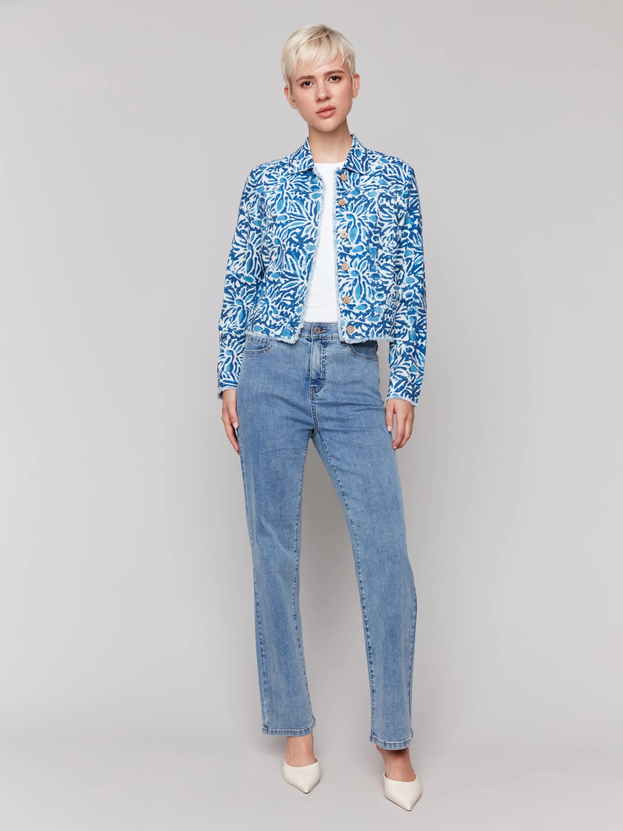 Printed Linen Blend Jacket - Reef
