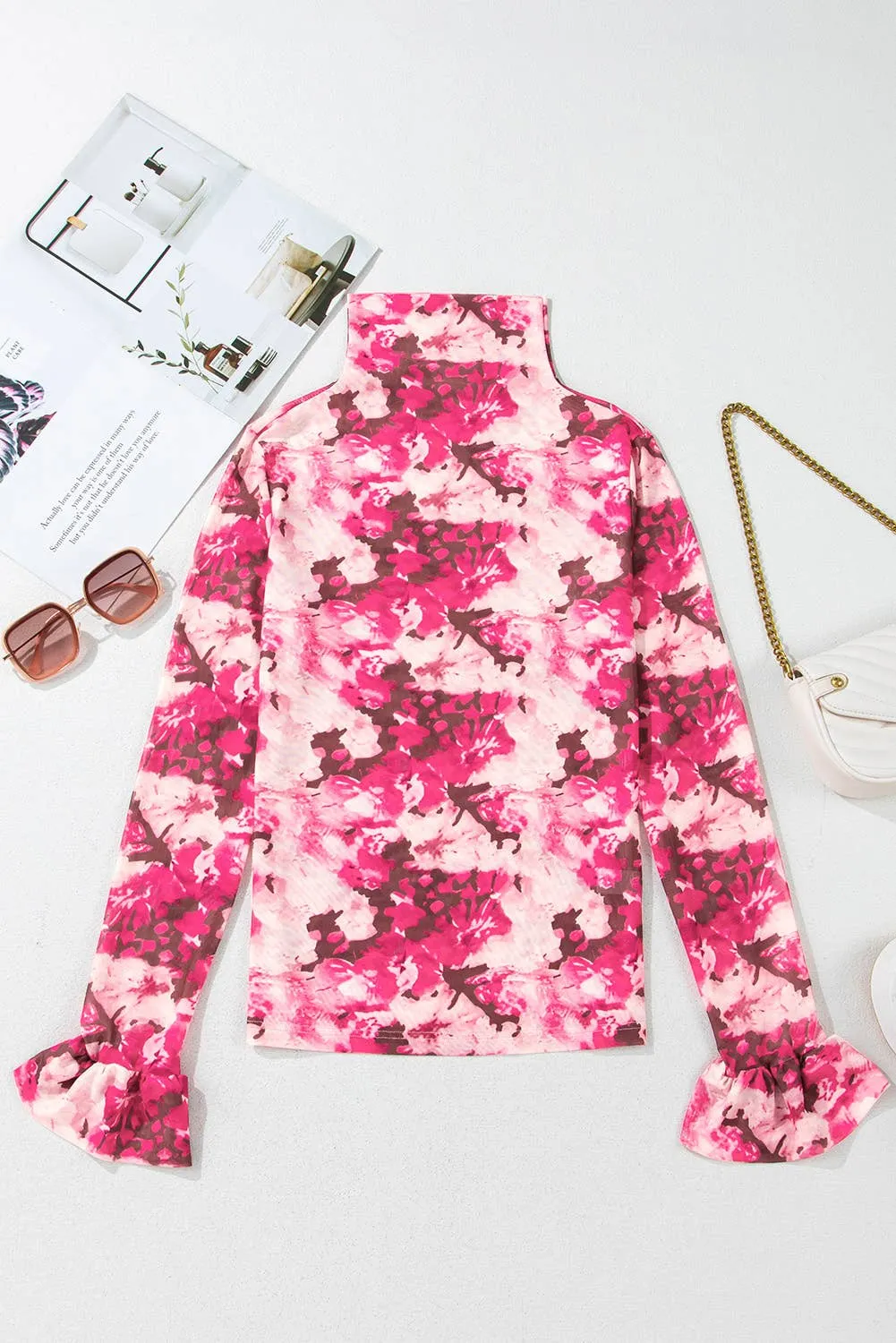 Ruffle Sleeve Floral Mesh Top