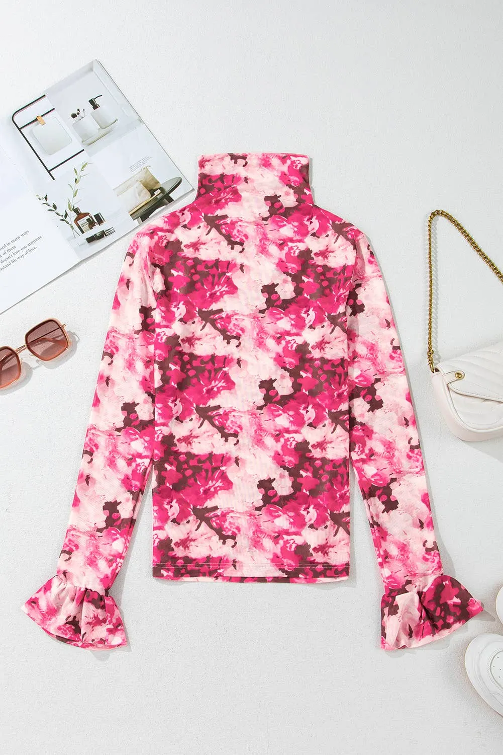 Ruffle Sleeve Floral Mesh Top