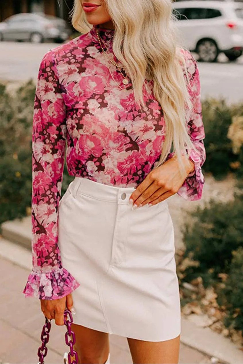 Ruffle Sleeve Floral Mesh Top