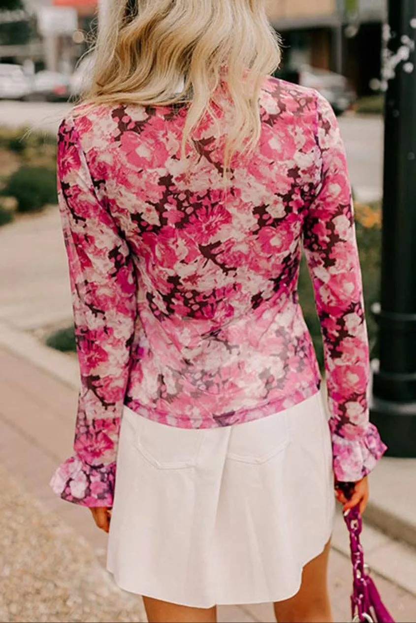 Ruffle Sleeve Floral Mesh Top