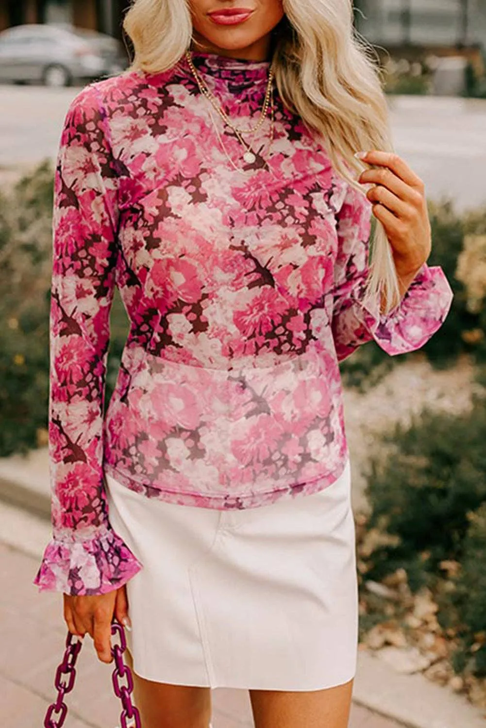 Ruffle Sleeve Floral Mesh Top