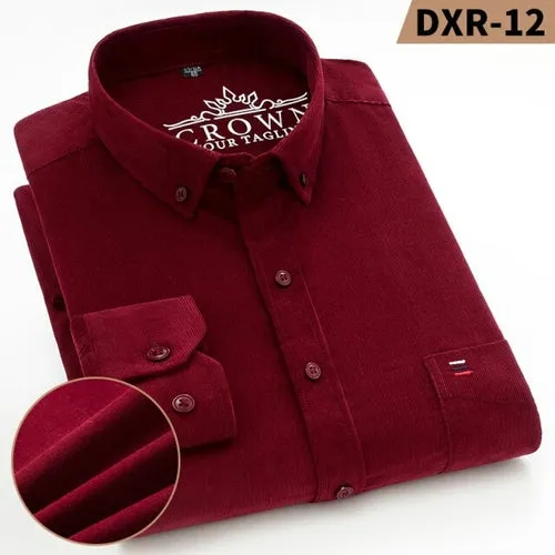 S~7xl Corduroy Cotton Shirt Mens Casual Long Sleeve Regular Fit Solid