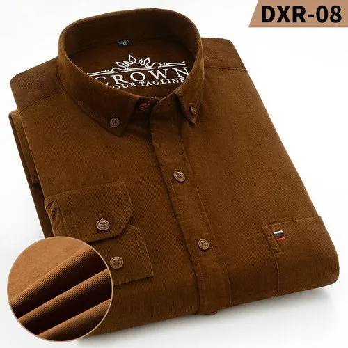 S~7xl Corduroy Cotton Shirt Mens Casual Long Sleeve Regular Fit Solid