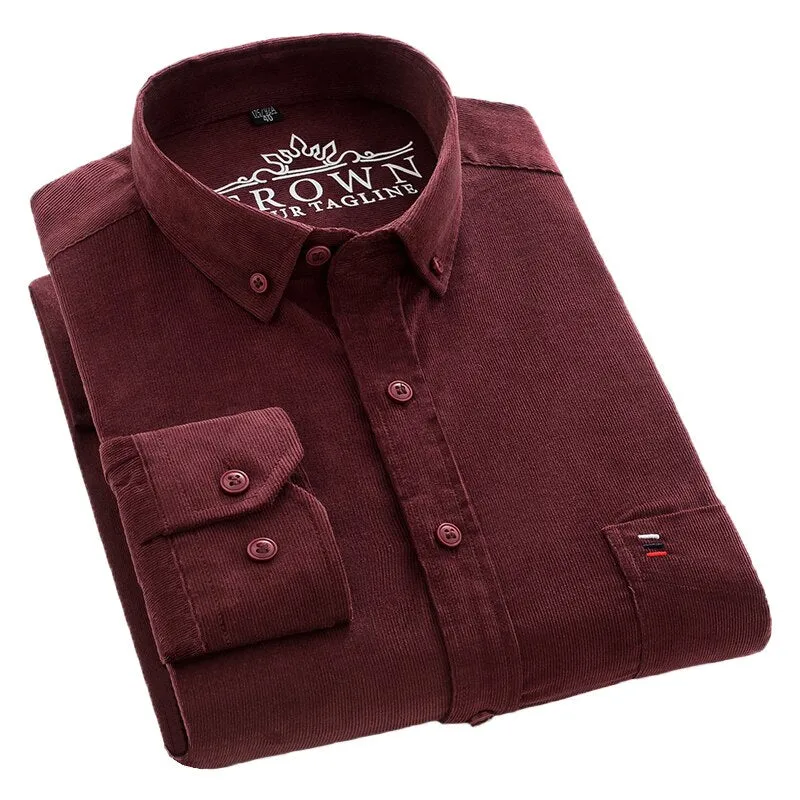 S~7xl Corduroy Cotton Shirt Mens Casual Long Sleeve Regular Fit Solid