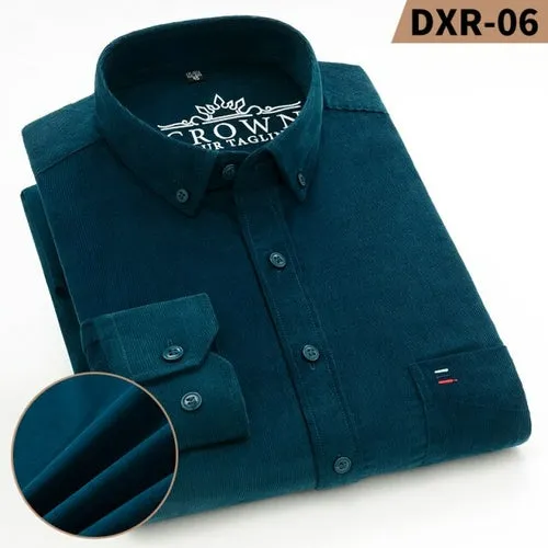 S~7xl Corduroy Cotton Shirt Mens Casual Long Sleeve Regular Fit Solid