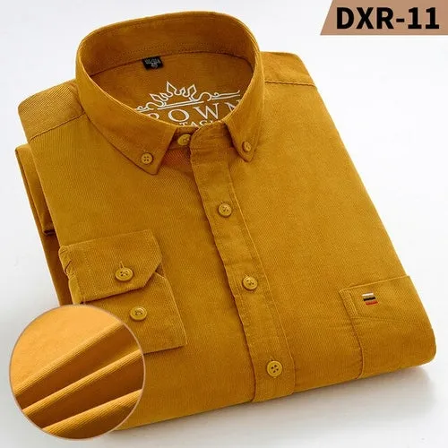 S~7xl Corduroy Cotton Shirt Mens Casual Long Sleeve Regular Fit Solid