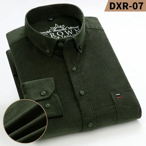 S~7xl Corduroy Cotton Shirt Mens Casual Long Sleeve Regular Fit Solid