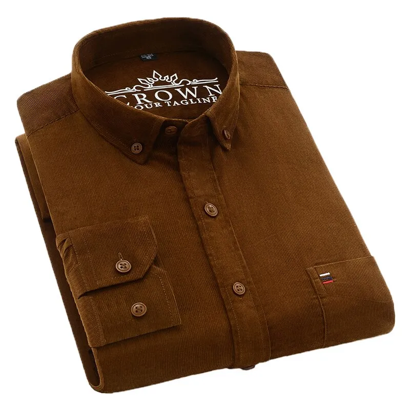 S~7xl Corduroy Cotton Shirt Mens Casual Long Sleeve Regular Fit Solid