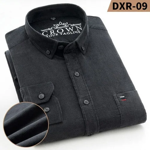 S~7xl Corduroy Cotton Shirt Mens Casual Long Sleeve Regular Fit Solid