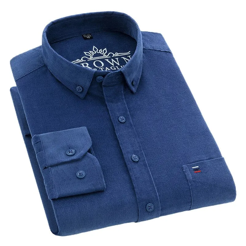 S~7xl Corduroy Cotton Shirt Mens Casual Long Sleeve Regular Fit Solid