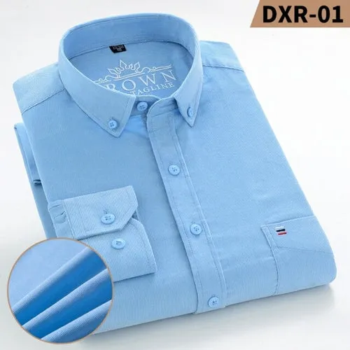 S~7xl Corduroy Cotton Shirt Mens Casual Long Sleeve Regular Fit Solid