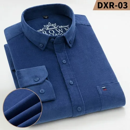 S~7xl Corduroy Cotton Shirt Mens Casual Long Sleeve Regular Fit Solid
