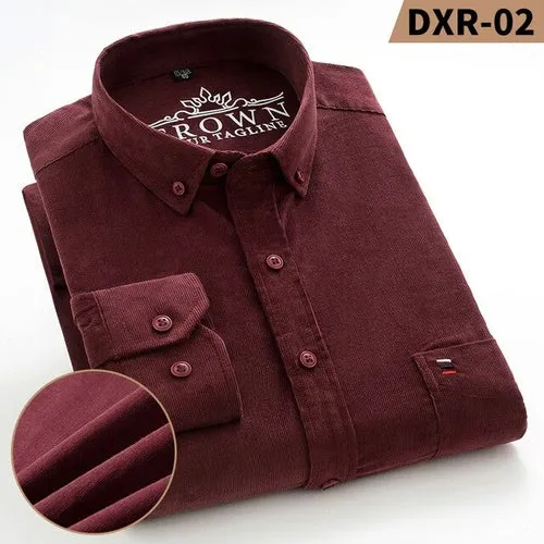 S~7xl Corduroy Cotton Shirt Mens Casual Long Sleeve Regular Fit Solid