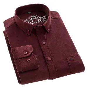 S~7xl Corduroy Cotton Shirt Mens Casual Long Sleeve Regular Fit Solid