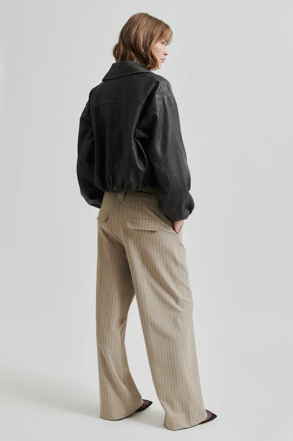 Second Female Lato Leather Bomber Jacket in Thunderstorm