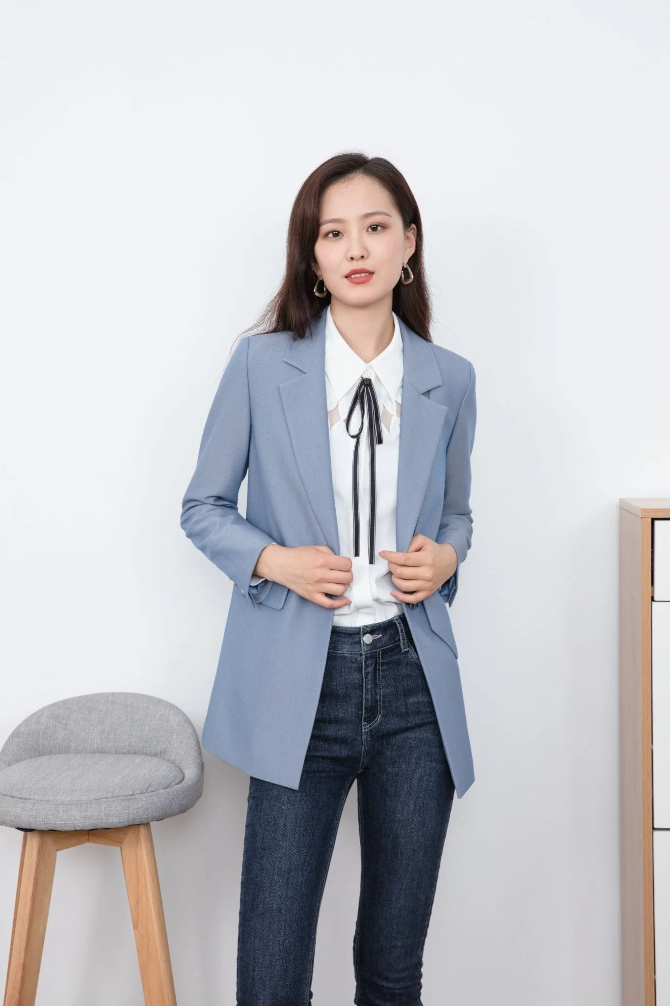 Shadow Blue Single-button Suit Blazer