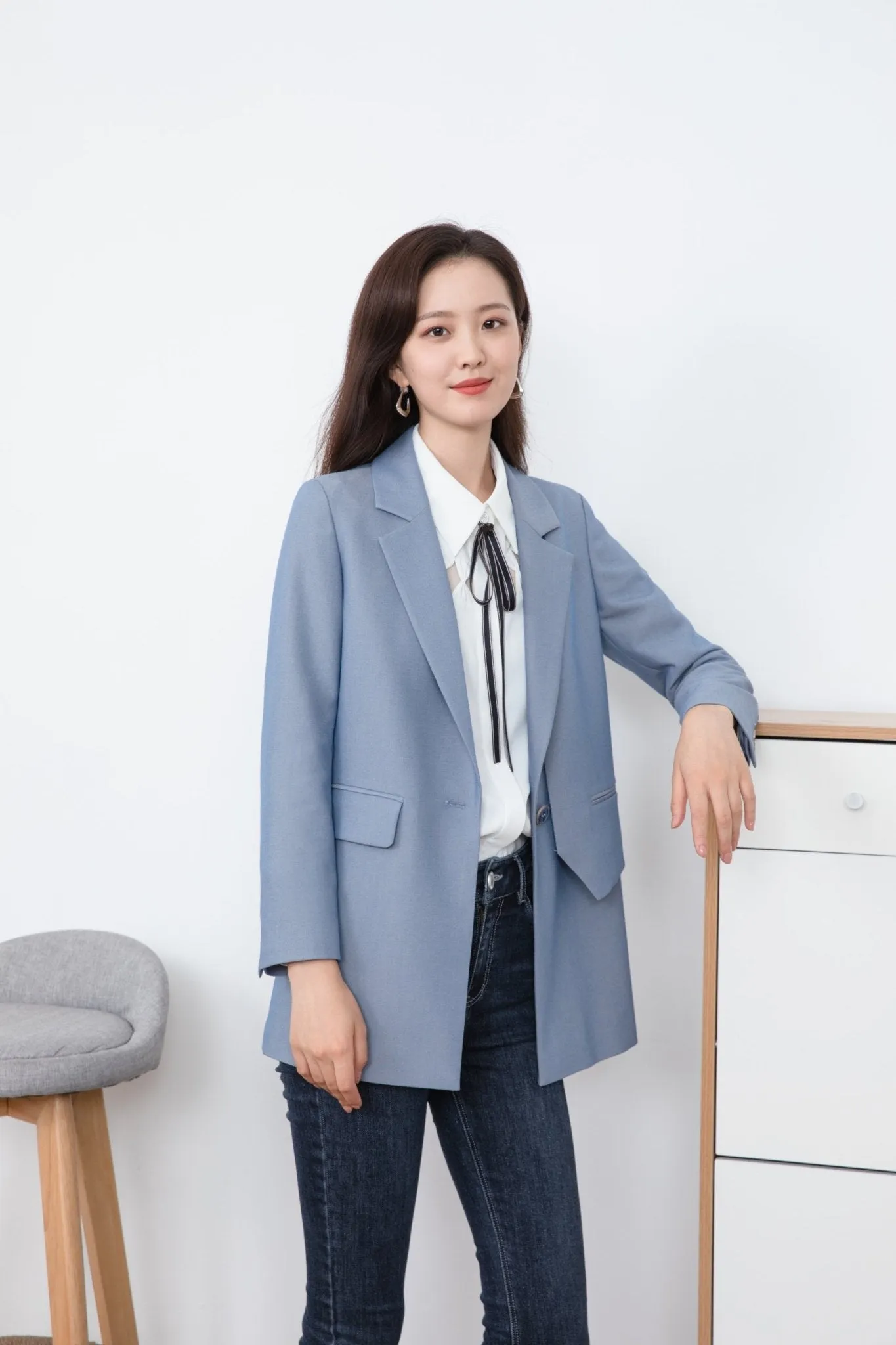 Shadow Blue Single-button Suit Blazer