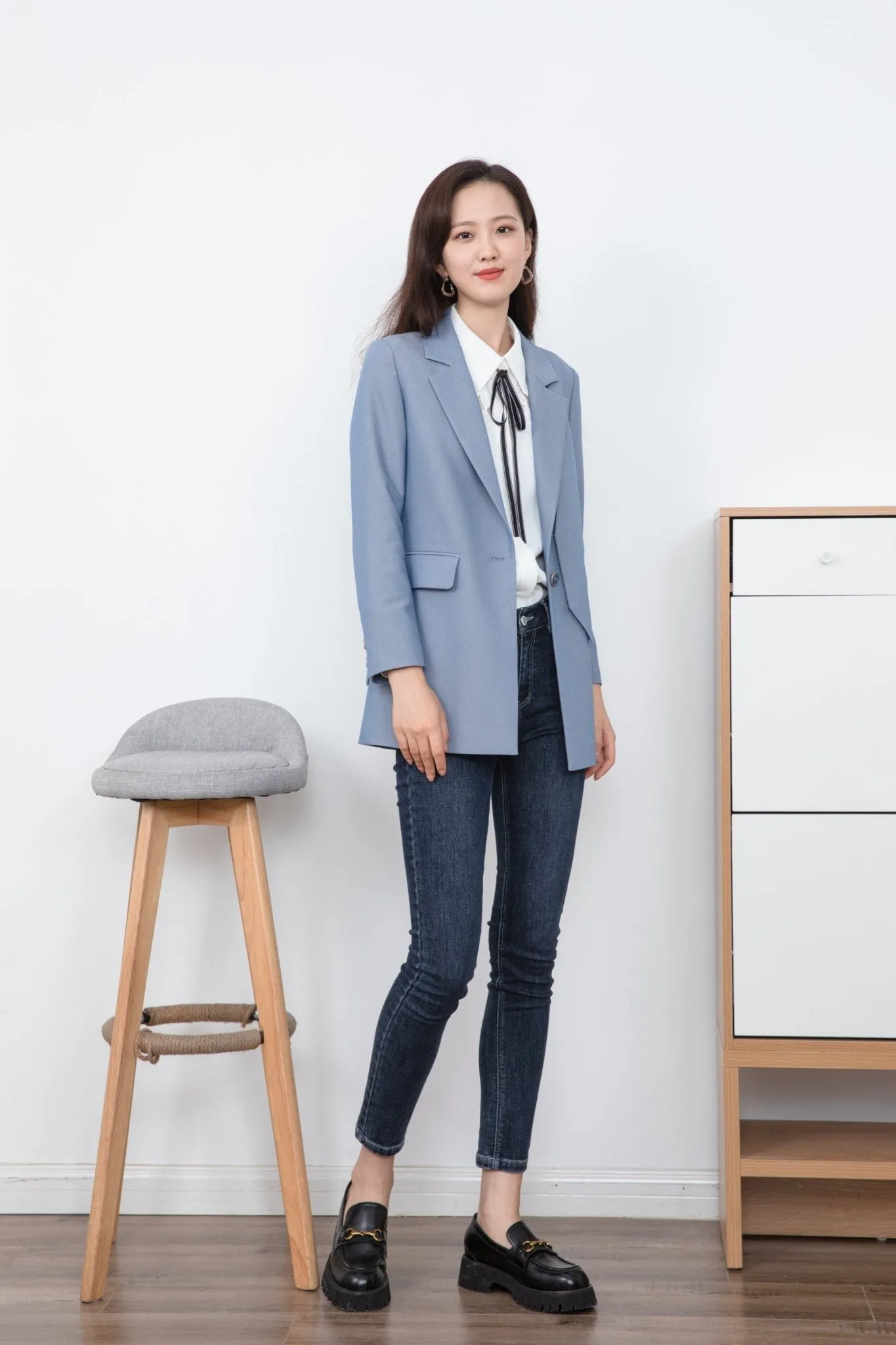 Shadow Blue Single-button Suit Blazer